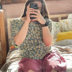 Vintage 90s blue floral print top L